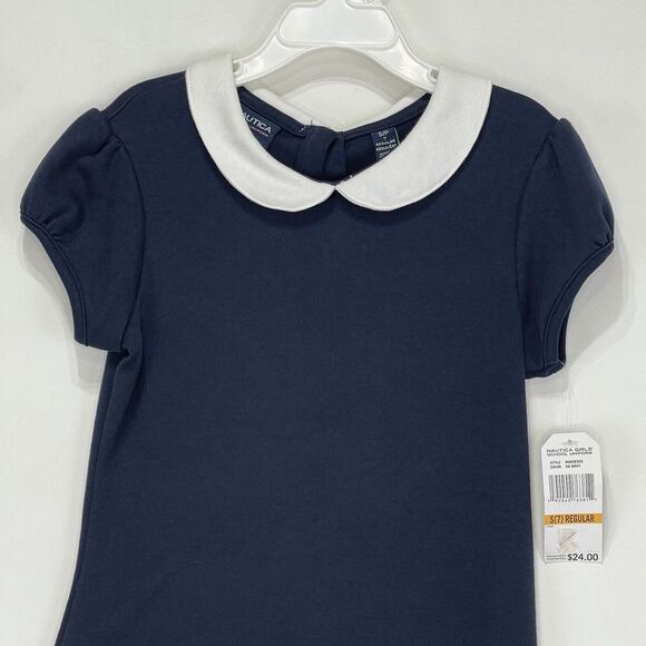 Nautica Girls Shirt Dress Size 7 Small Petite Navy Blue And White - Picture 2 of 14